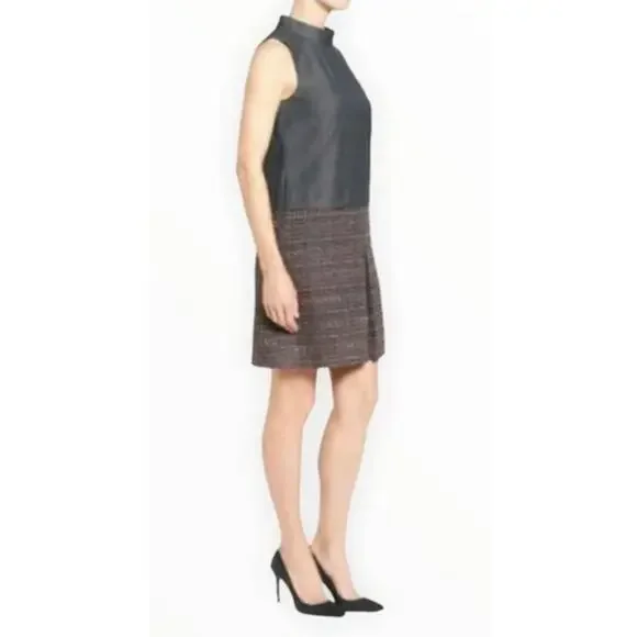 Halogen Tweed Skirt Dress L Mock Neck Sleeveless Preppy Work Office Career - Picture 2 of 10